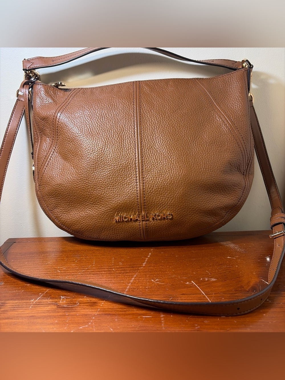 Michael Kors Leather Brown Cognac Bedford Convertible Shoulder Crossbody Handbag